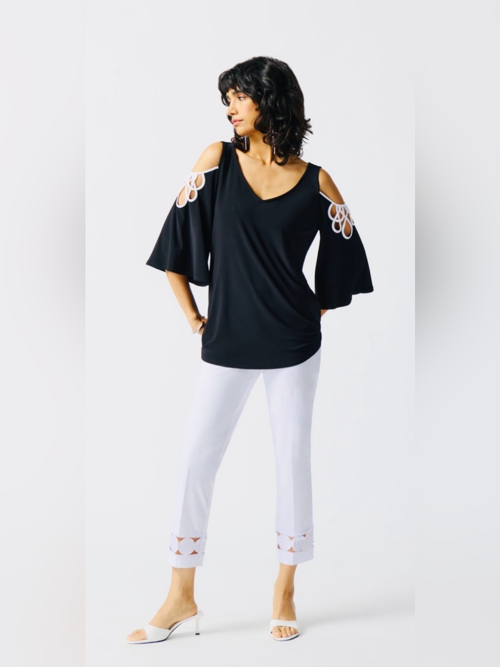 Cold-Shoulder Black Women's Top with Lace Cutouts